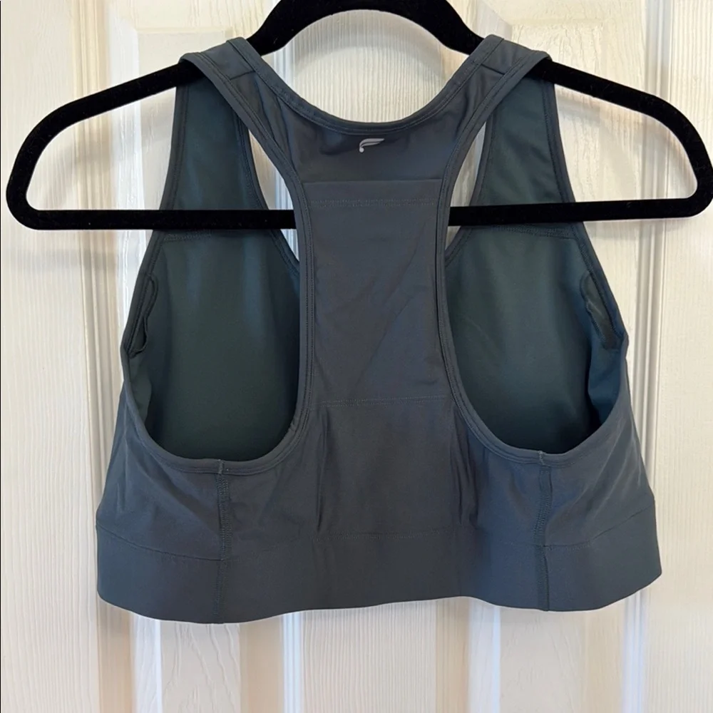 Fabletics On the Go Green/grey Sports Bra with Front Zipper - Picture 3 of 4